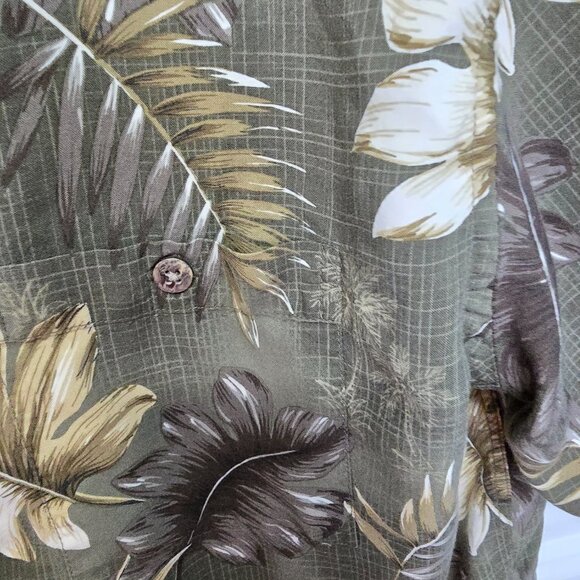 Campia Moda Hawaiian Shirt Button Front Green Cream Tropical Size XL - Picture 2 of 5